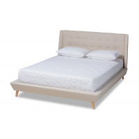 Baxton Studio CF9061-Beige-Queen Naya Mid-Century Modern Beige Fabric Upholstered Queen Size Wingback Platform Bed